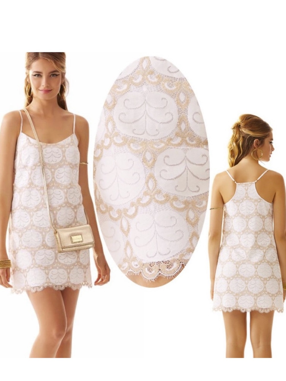 Lilly Pulitzer Lace white gold metallic shift dress size medium